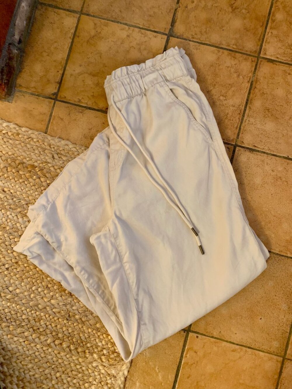 Loft Wide-Leg Cream Trousers